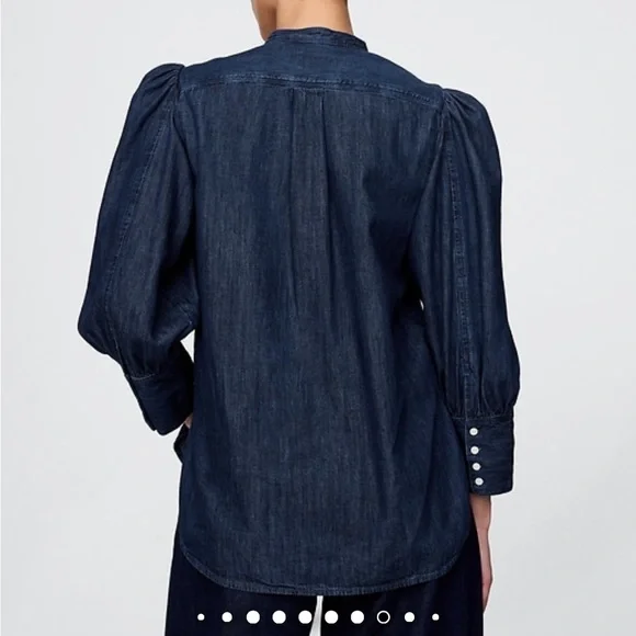 GAP Blue Button Down Shirt with Mandarin Collar and 3/4 Sleeves - Picture 2 of 10